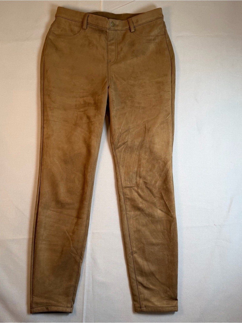 Time & Tru Women’s szM (8-10) Slim Fit Faux Suede Dark Tan Pants - Stretch